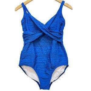 Lands End One Piece Tank Swimsuit Womens 4 Blue Textured Padded Sleeveless Twist